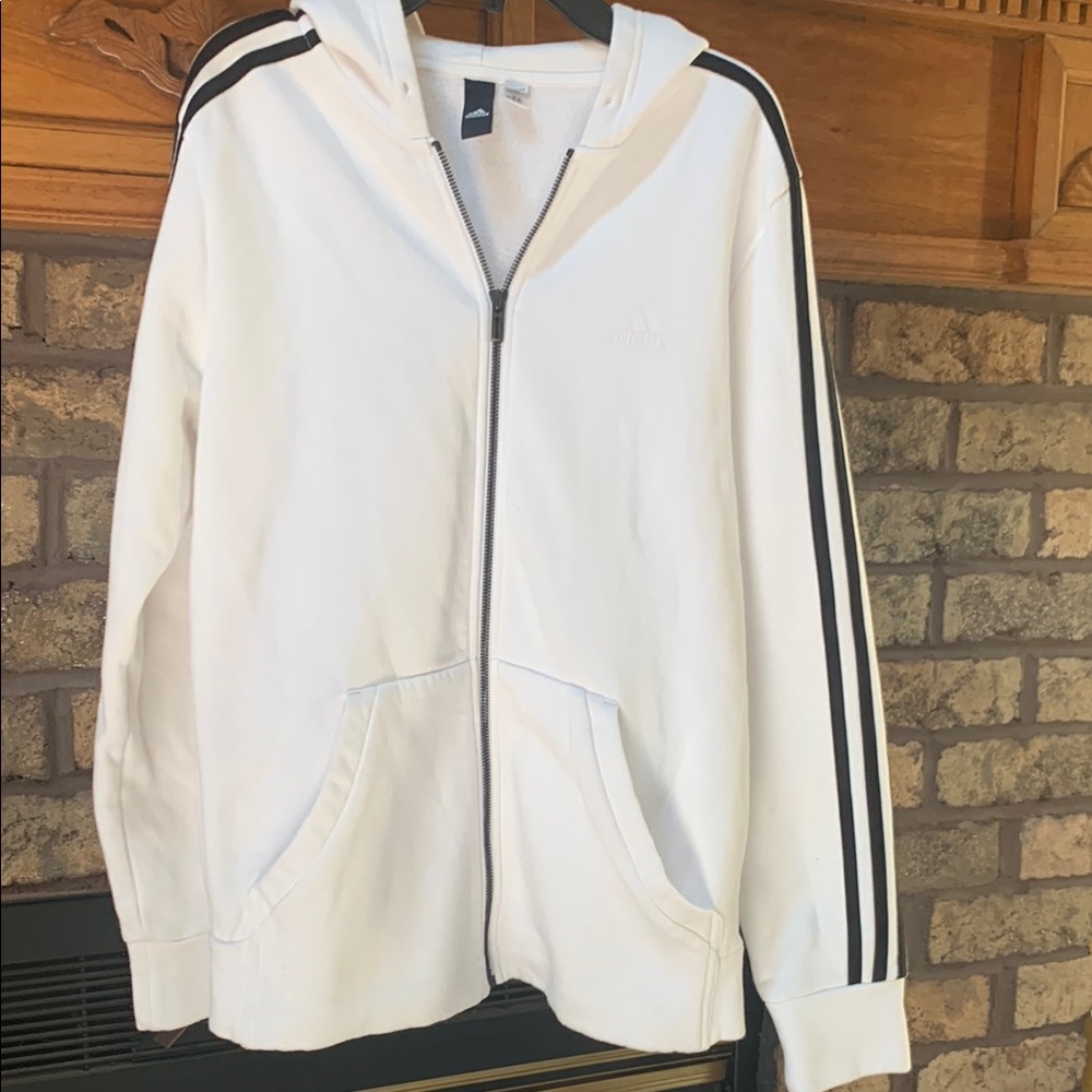 White Zip-up adidas hoodie.  Great used condition